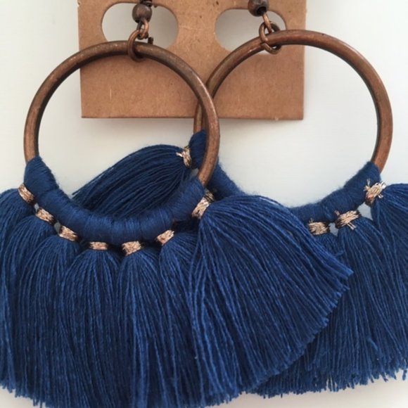 Boho Tassel Earrings - Blue - Picture 3 of 4
